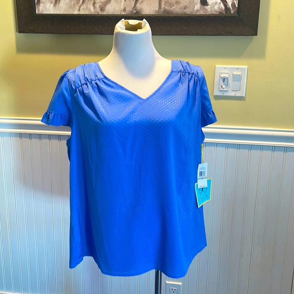 CeCe Royal Blue V-Neck Short Sleeve Blouse